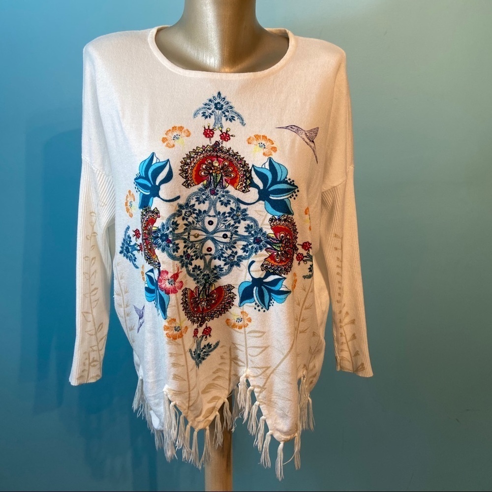Desigual fringed hummingbird sweater in size ‎ small